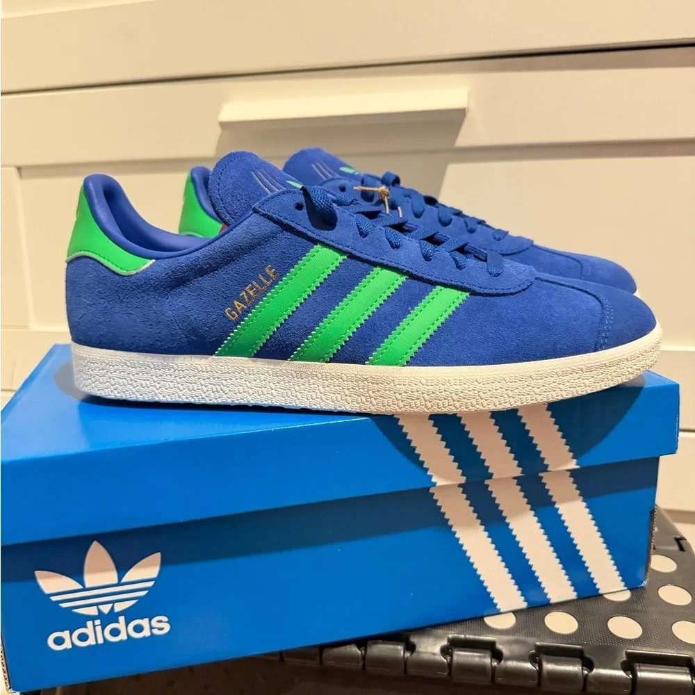 Adidas Gazelle‎ Sneakers Suede Royal Blue/Green Sz 9.5 Men woman Sz 11 Retro